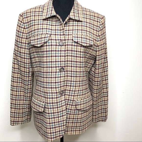 Evan Picone Jackets & Blazers - EVAN PICONE  Wool Tweed  Blazer Brown Tan Blue 12
